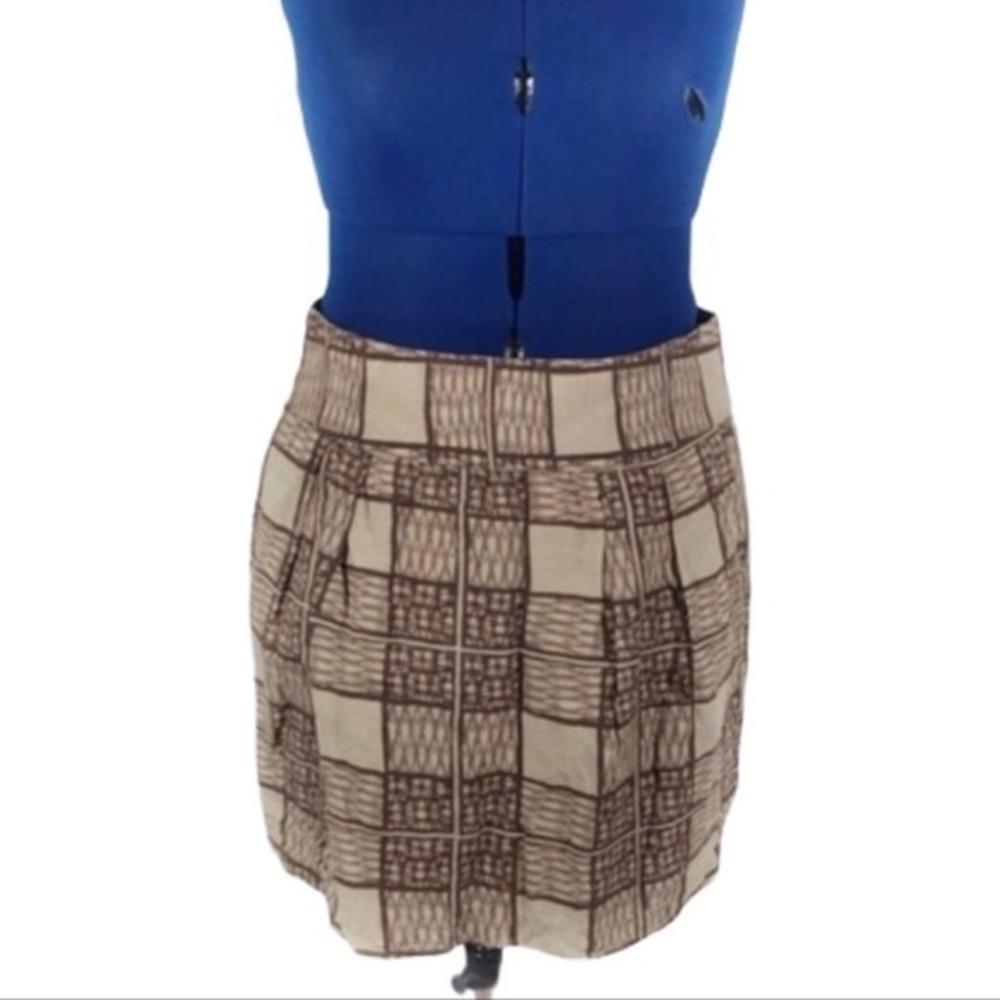 Banana Republic Factory  12 A line/full brown/tan  plaid‎ linen blend skirt